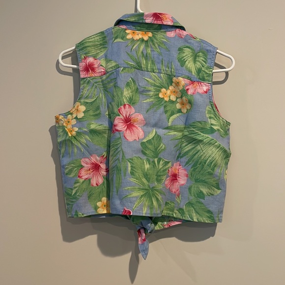 Vintage Lauren Ralph Lauren Front Tie Button Down Floral Hawaiian Shirt - Picture 7 of 10